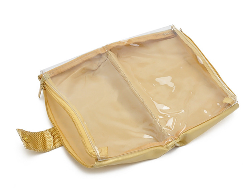 Φορητό Toiletry PU δέρμα που διπλώνει το καλλυντικό χρυσό χρώμα τσαντών για το ταξίδι