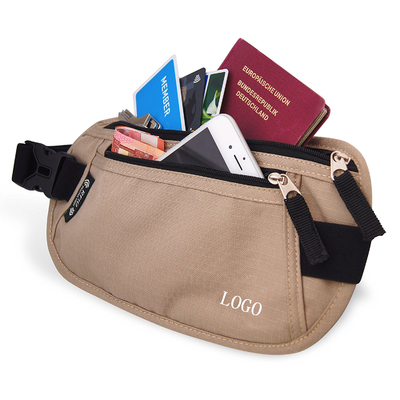 Το ανοικτό καφέ ταξίδι μέσης RFID τοποθετεί το πορτοφόλι για το διαβατήριο/τα μετρητά/τον αθλητισμό σε σάκκο